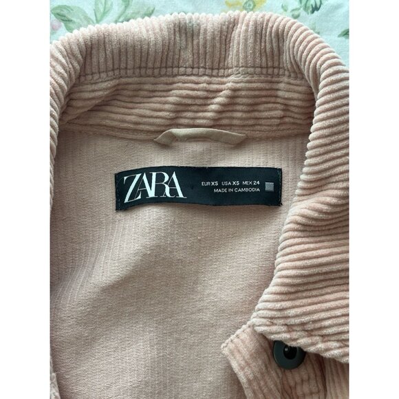 ZARA Women’s XS Corduroy Shirt Jacket Pink Long Sleeve Button Up Shacket‎ Casual - Picture 4 of 5
